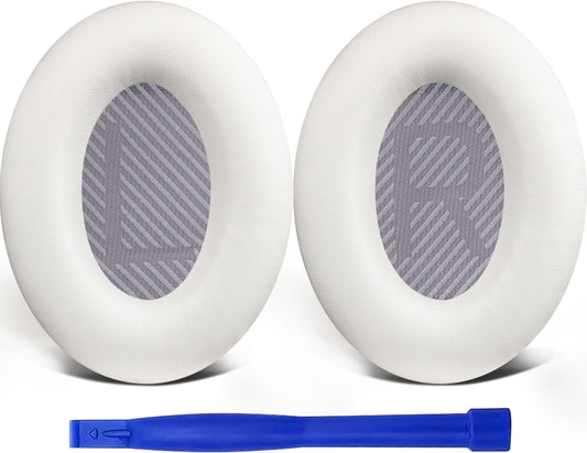SoloWIT Replacement Earpads Cushions for Bose QuietComfort 35 (QC35) & Quiet Comfort 35 II (QC35 ii) Headphones, Ear Pads with Softer Leather, Noise Isolation Foam, Added Thickness (White)