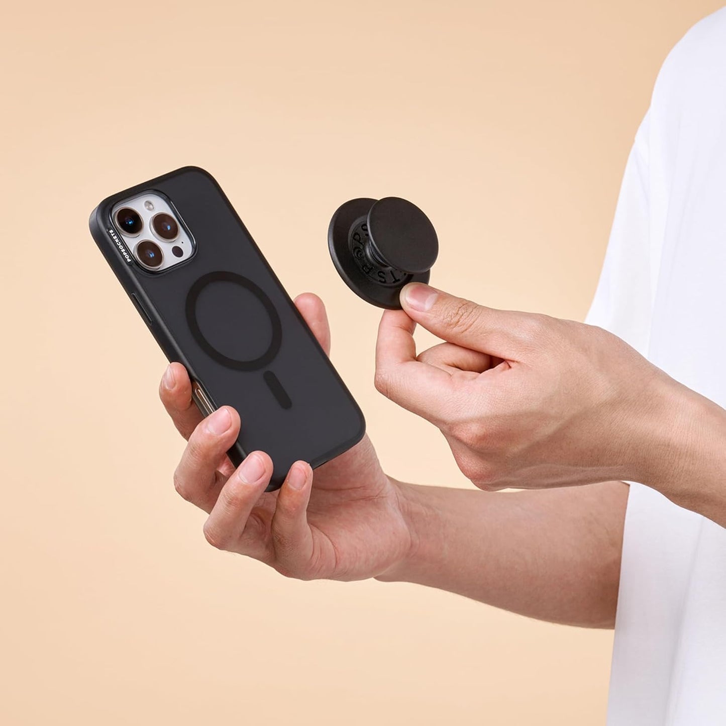 PopSockets Phone Grip for MagSafe with Kickstand, Magnetic Stand, Swappable Top, Secure Hold for iPhone MagSafe Cases, Phone & Tablet Grip - Black