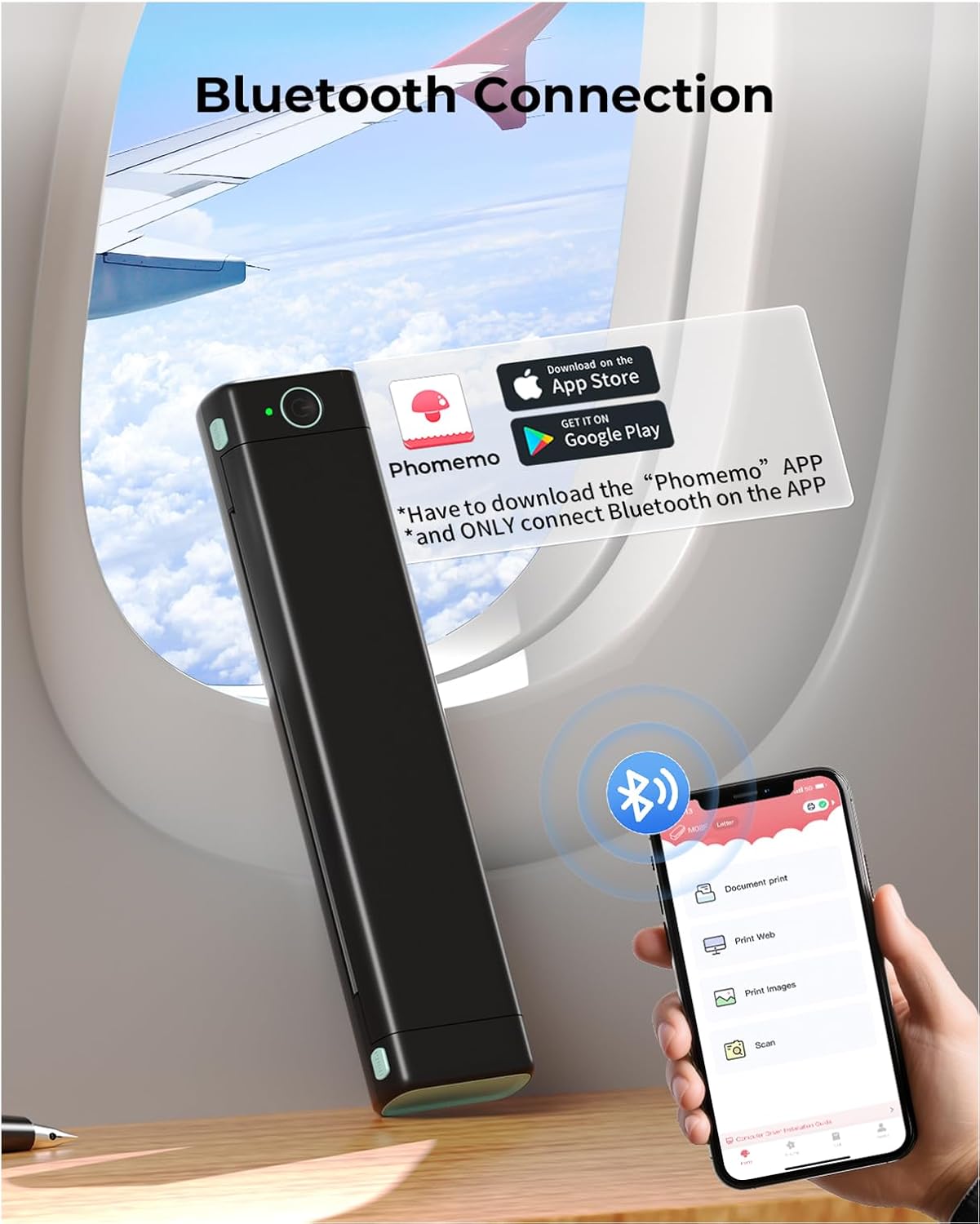 Phomemo Portable Printers Wireless for Travel, M08F Thermal Bluetooth Printer Support for 8.5"x11" US Letter, Small Inkless Printer Compatible with iOS, Android, Laptop for Car, Office, Home