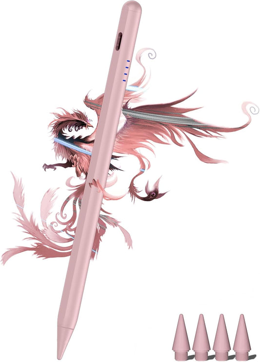 Stylus Pen for iPad 9th&10th - Fast Charge for iPad Pencil Palm Rejection Active Pen Compatible with (2018-2025) Apple iPad 6/7/8/9/10/11(A16), iPad Pro 11"/12.9"/M4, Mini 5/6, Air 3/4/5/M2/M3 (Pink)