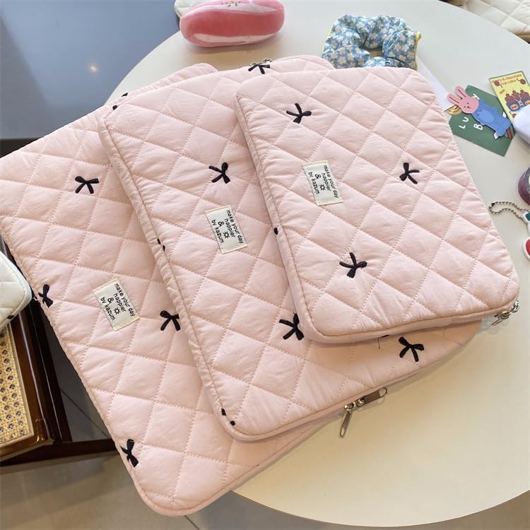 Cute Bow Graphic Carrying Laptop Bag Y2K Preppy Laptop Sleeve Case Bag Kawaii Pad Computer Protect Case Pouch (13-14 inch,Pink)