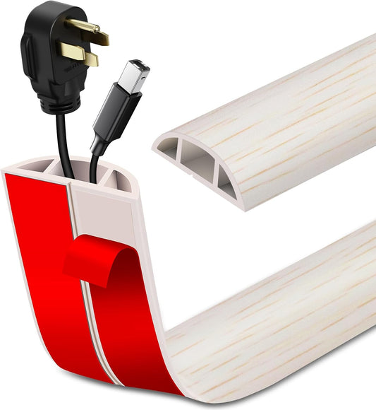Floor Cord Cover Self Adhesive Cord Hider Floor Extension Cord Covers for Floor Power Cord Protector Cable Management Prevent Cable Trips Cable Cavity 0.59" W x 0.31" H (Beige Wood, 20Ft)
