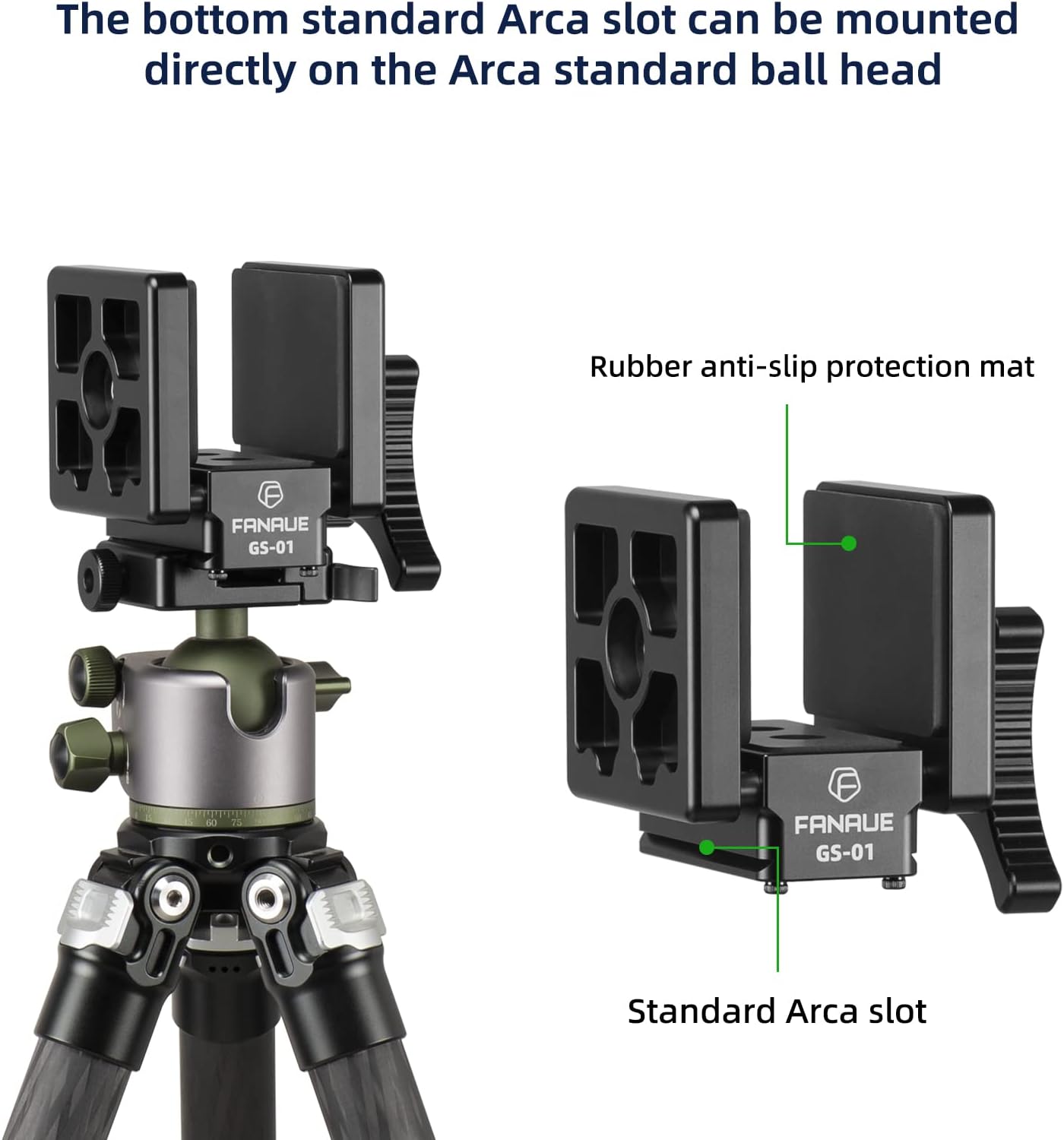 FANAUE GS-01Arca Swiss Rifle Saddle Mount, Hunting Tripod Clamp with Quick Release Plate, Shooting Tripod Rest, Enhanced Accuracy Ball Head & Adapter for Hunting and Shooting