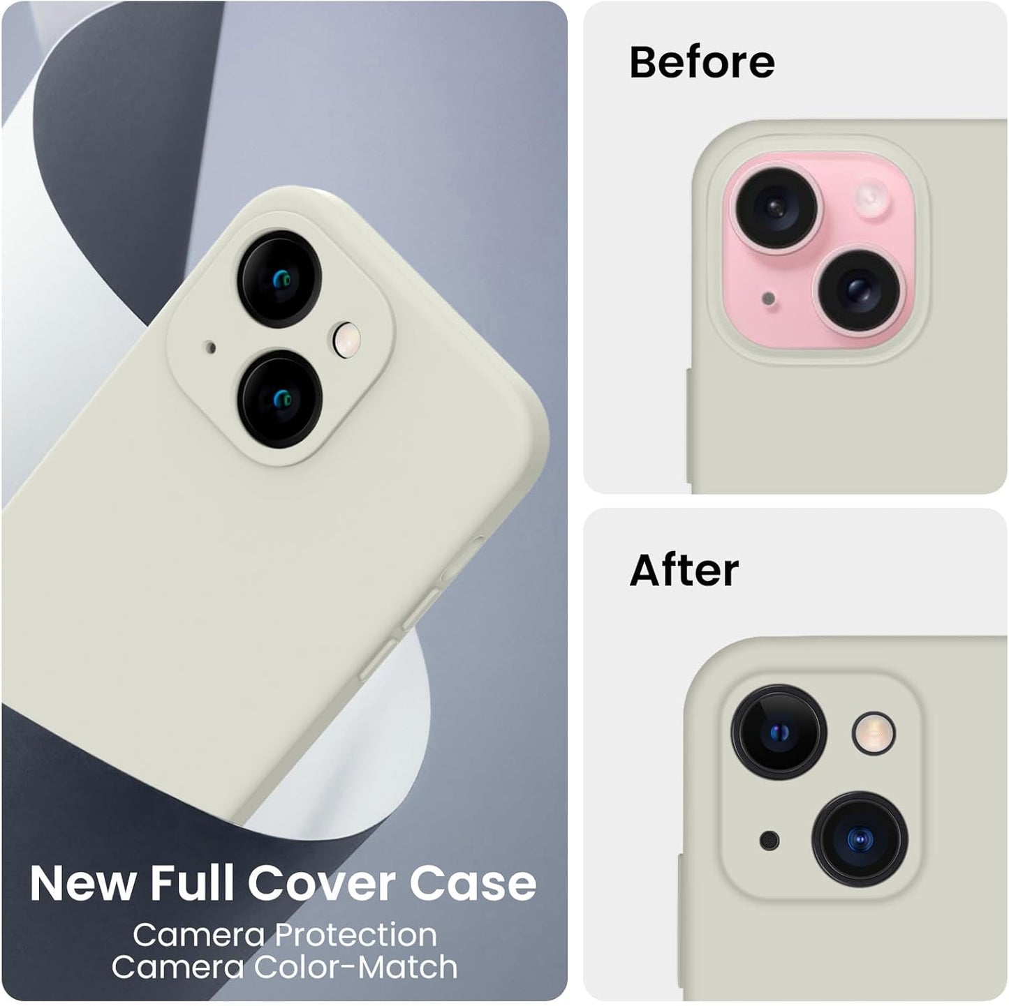 FireNova Designed for iPhone 15 Plus Case, Silicone [Camera Protection] Case with [2 Screen Protectors], Soft Anti-Scratch Microfiber Lining Inside, 6.7 inch, Stone