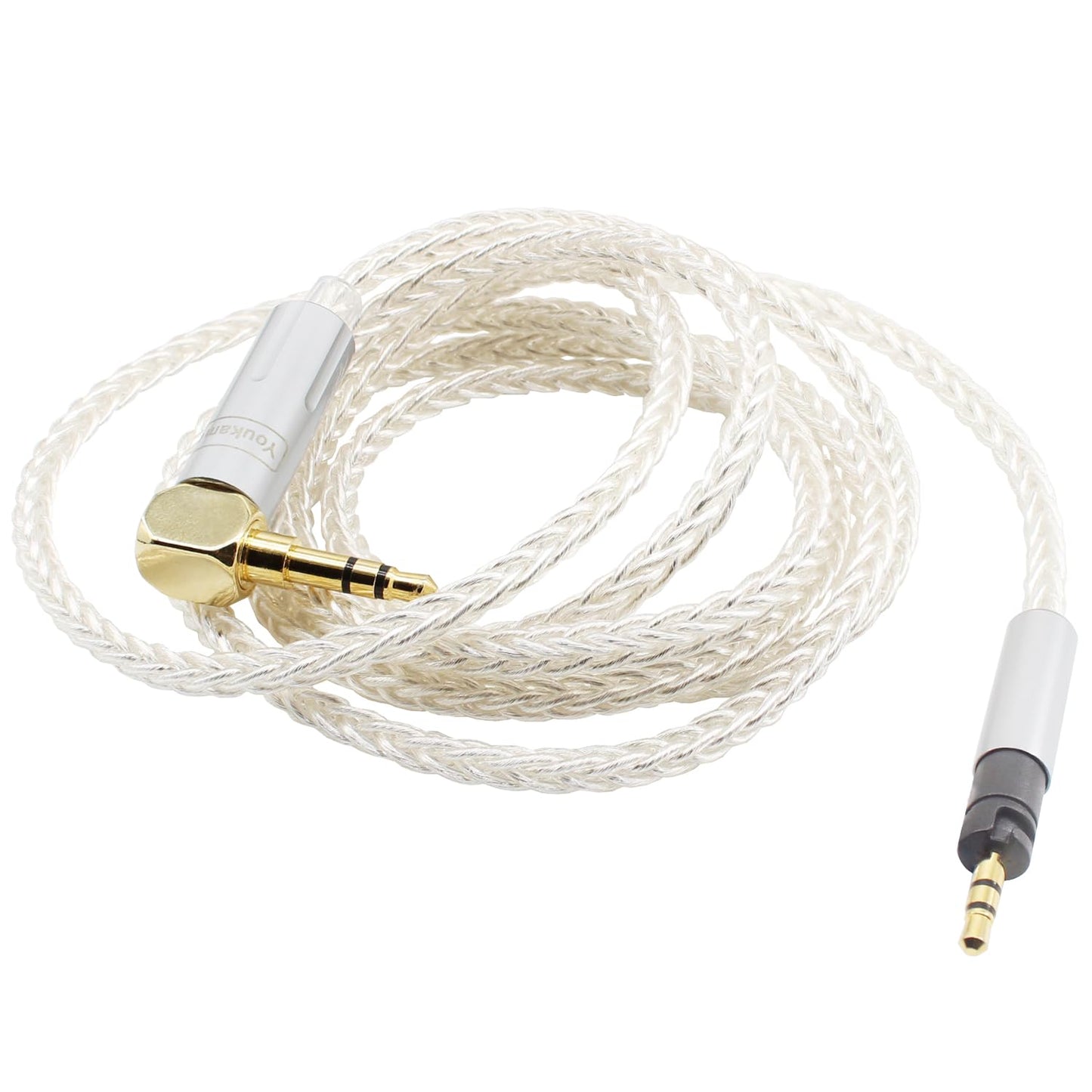 Youkamoo 3.5mm Right Angle 8 Core Silver Plated Copper Braided Replacement Upgrade Cable Compatible for Sennheiser Momentum 2.0 Momentum 3 HD1 Over-Ear On-Ear Headphones, 4ft 1.2m