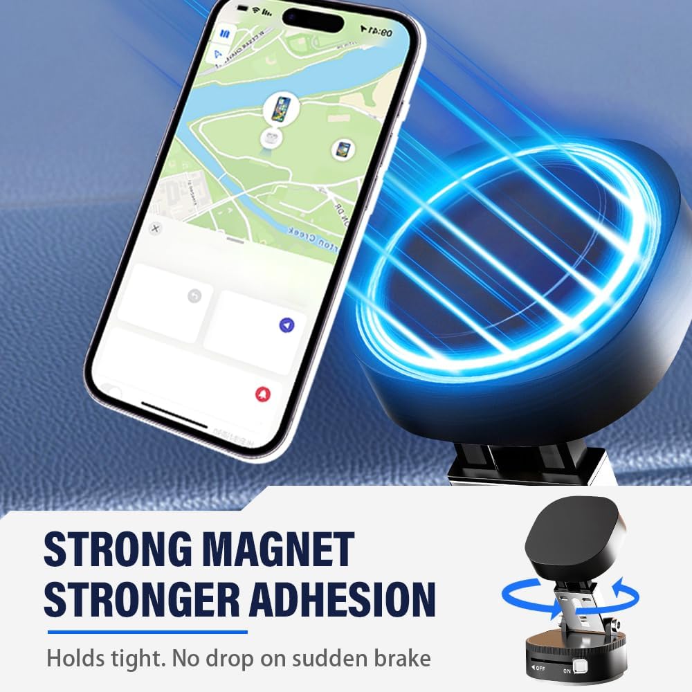 360° Adjustable Vacuum Magnetic Phone Holder, Foldable Magnetic Car Phone Holder for Your Car, Hands-Free Suction Cup Phone Mount for Car/Gym/Mirror/Smooth Surface for iPhone & Android (White)