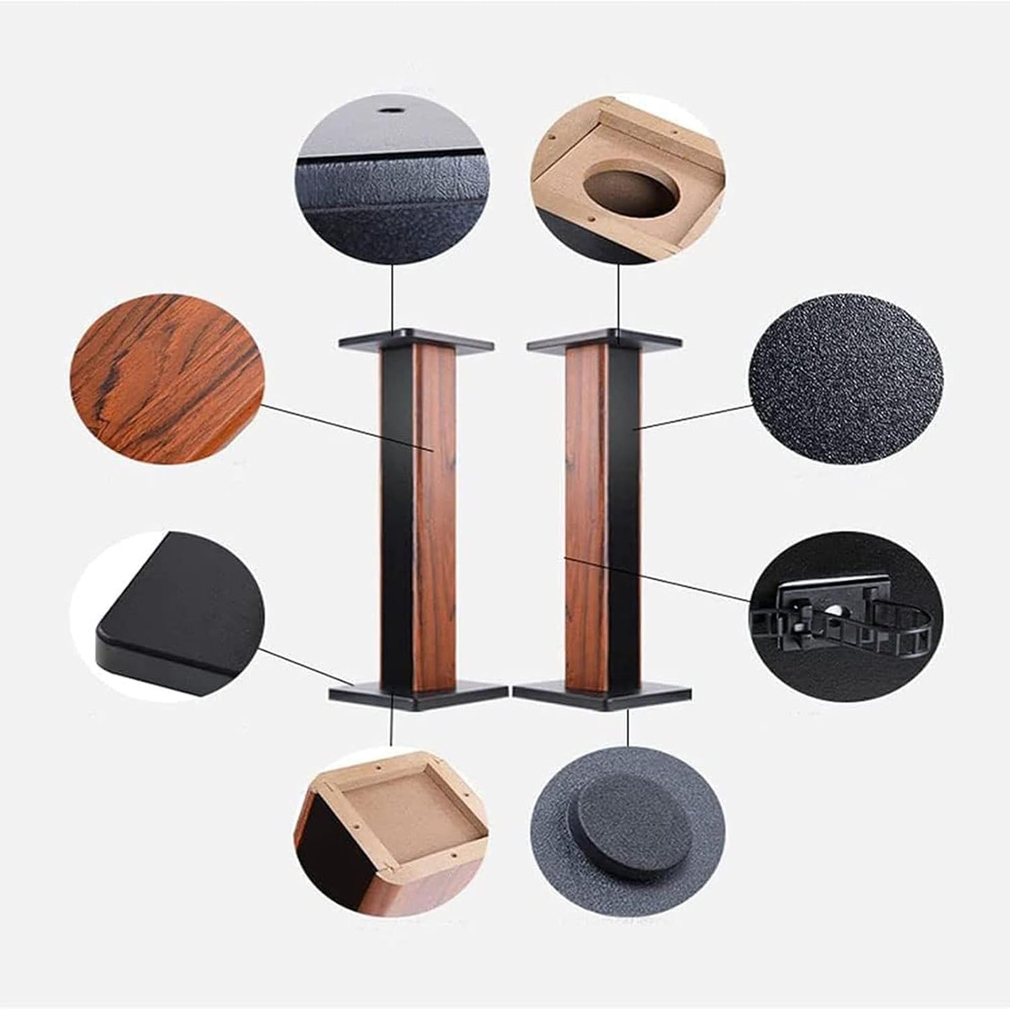 Speaker Stands Wood Grain 28 Inch Universal Floor Speaker Stands Pair Heavy Duty Surround Sound Speaker Monitor Stand for Home Theater with Sand Filling Tuning Function - 1 Pair