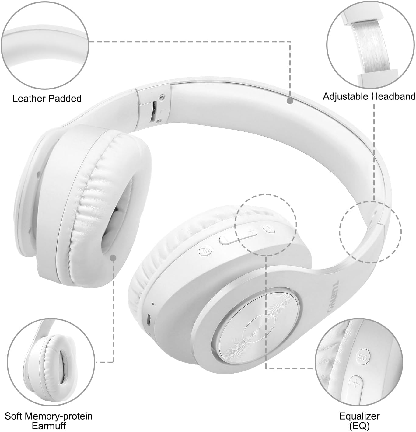 TUINYO Wireless Bluetooth Headphones - Over Ear Headset with 40H Playtime, Deep Bass, Memory-Protein Earmuffs, Mic & Wired Mode - Compatible with PC, Cell Phones & TV | Model