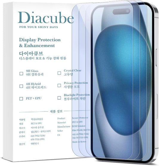 3-Pack Anti-Blue Light Matte Screen Protector For iPhone 15 [Support Fingerprint Unlock] Anti-Glare, Anti-Fingerprint [Eye Protection] Bubble-Free Installation with Alignment Jig