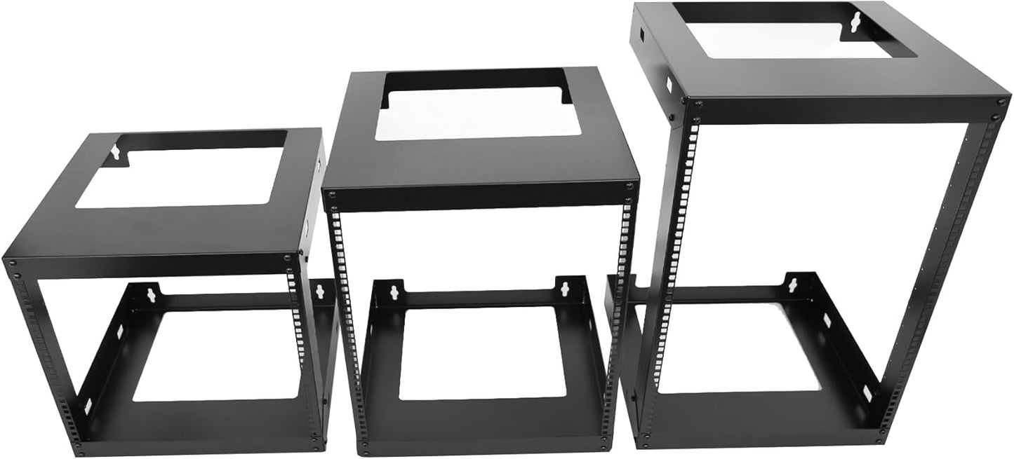 12U Wall Mount Open Frame 19 Inch Server Equipment Rack Wall Mountable Heavy Duty Design - Holds All Networking & AV Gear - Open Frame Includes 2 1U 12in Vented Shelves & Mounting screws(WALL RACK12U)