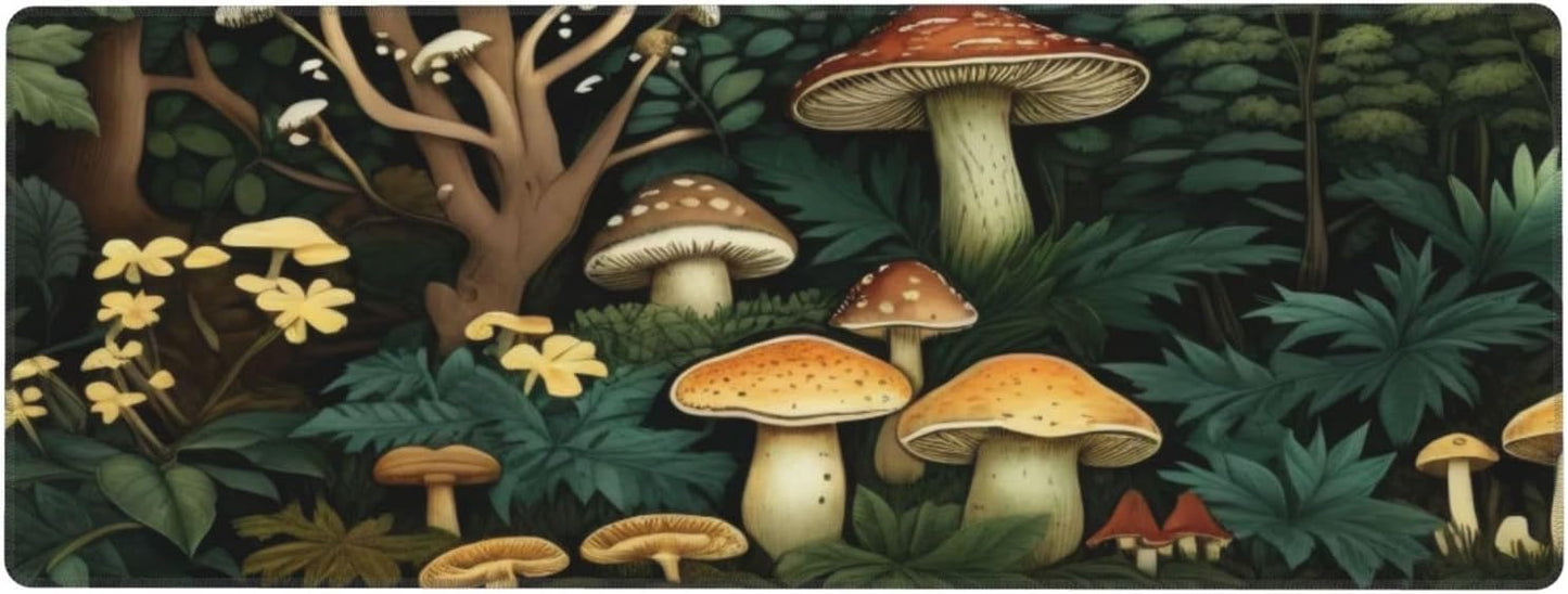 Gaming Mouse Pad, Large Non-Slip Rubber Base Mousepad, Keyboard Mouse Mat, Desk Pad with Stitched Edges, 31.5x11.8inch, Mushroom Forest