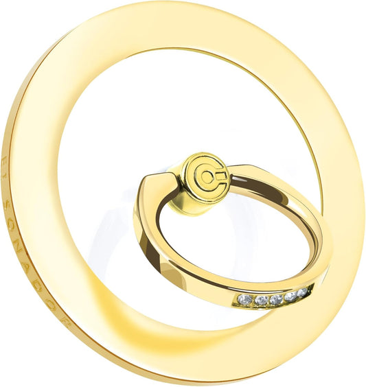 Magnetic Phone Grip for MagSafe, EI Sonador Magnet Phone Ring Holder, Removable, Compatible with iPhone 14 Plus 13 12 Pro Max Mini (Transparent Gold Diamond)