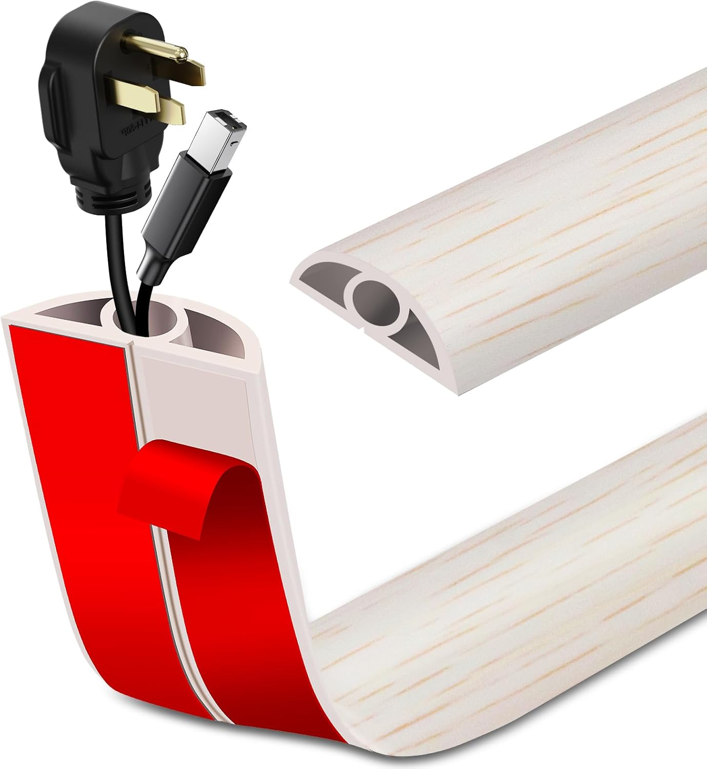 Floor Cord Cover Self Adhesive Cord Hider Floor Extension Cord Covers for Floor Power Cord Protector Cable Management Prevent Cable Trips Cable Cavity 0.32" W x 0.32" H (Beige Wood, 20Ft)