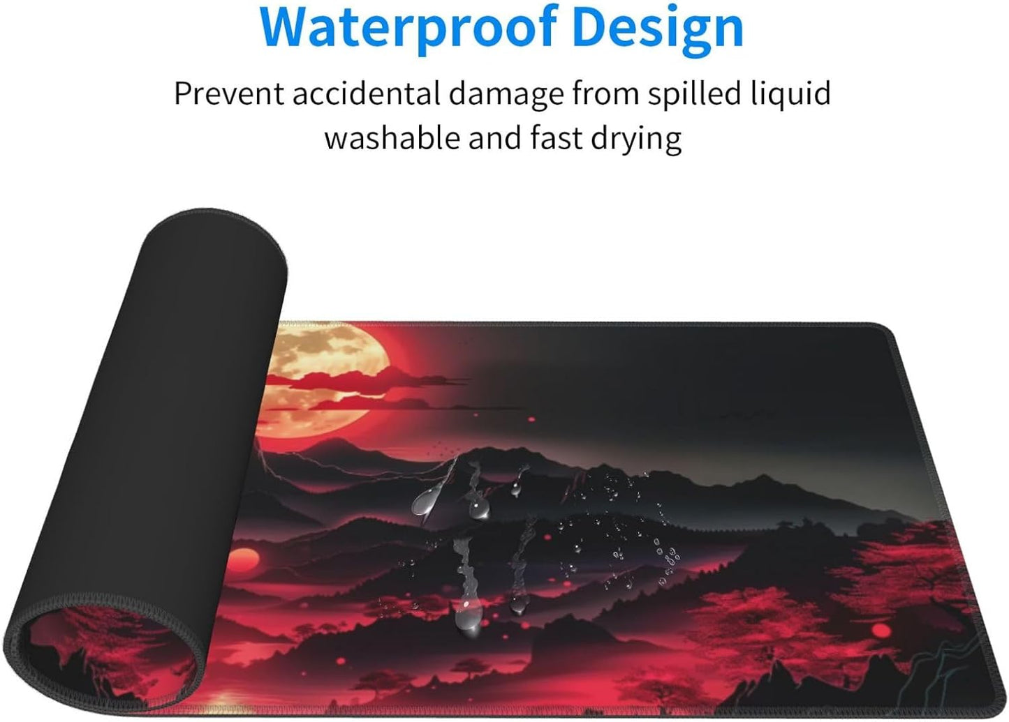 Extended Gaming Mouse Pad, Large Desk Mat XL Anime Mouse Pad Waterproof with Stitched Edges, Non-Slip Desktop Pad for Home and Office, Level Up Your 31.5x11.8 Inch (Darkness Red Moon3)