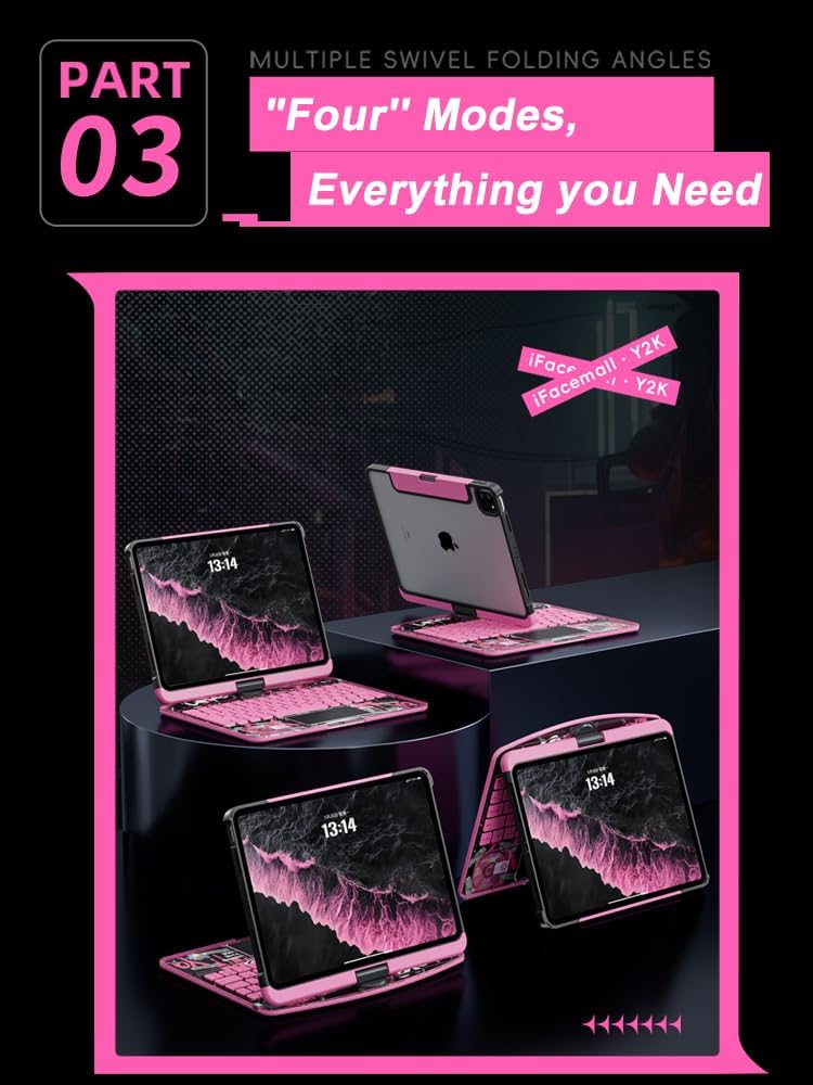 KARTICE Transparent 360 Keyboard Case with Wireless Keyboard for iPad Pro 13 2024 13 inch, Multi-Touch Trackpad, 7 Color Backlight, 360° Rotating Stand with Pencil Holder for iPad Pro 13