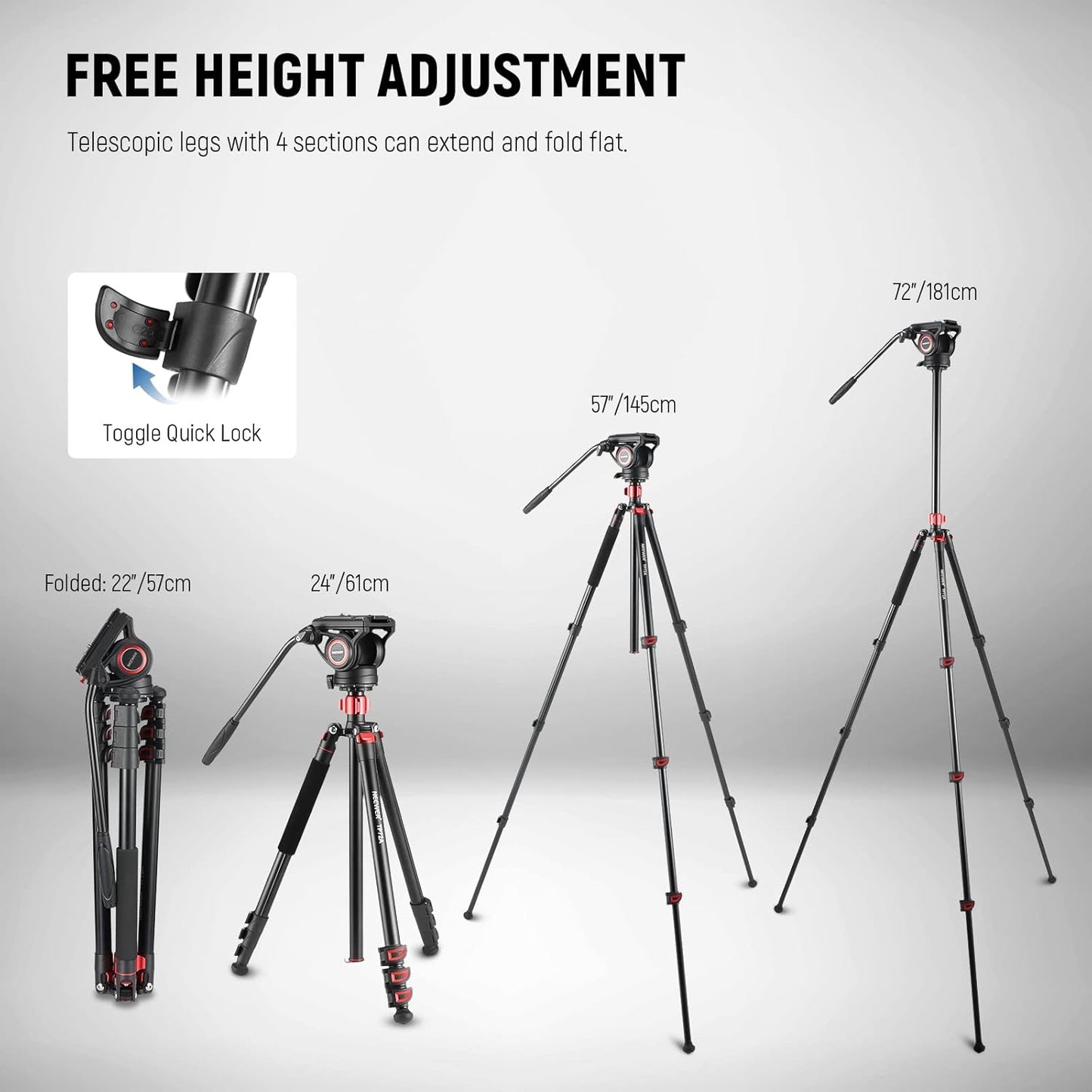 NEEWER 72" Fluid Head Video Tripod Monopod, Aluminum Alloy QR Plate Compatible with DJI RS Gimbal, 360° Pan & +90°/-70° Tilt for DSLR Camera Camcorder, Max Load 13.2lb/6kg, TP72A