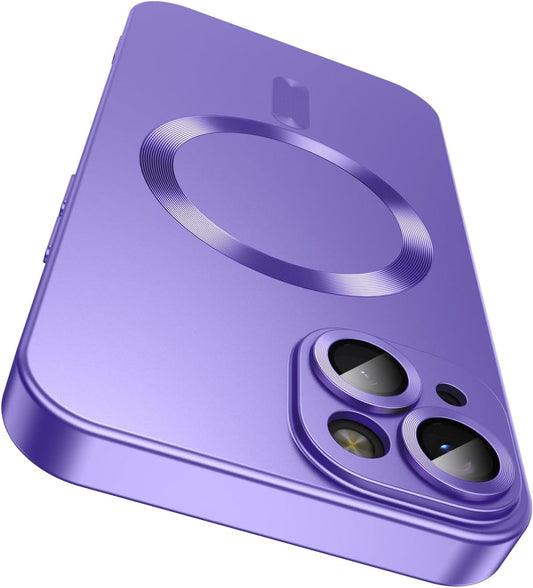 Magnetic for iPhone 14 Case [Compatible with MagSafe][Built-in Camera Lens Protector] Slim Soft Silicone Bumper Shockproof Metallic Luster Phone Case (Purple)