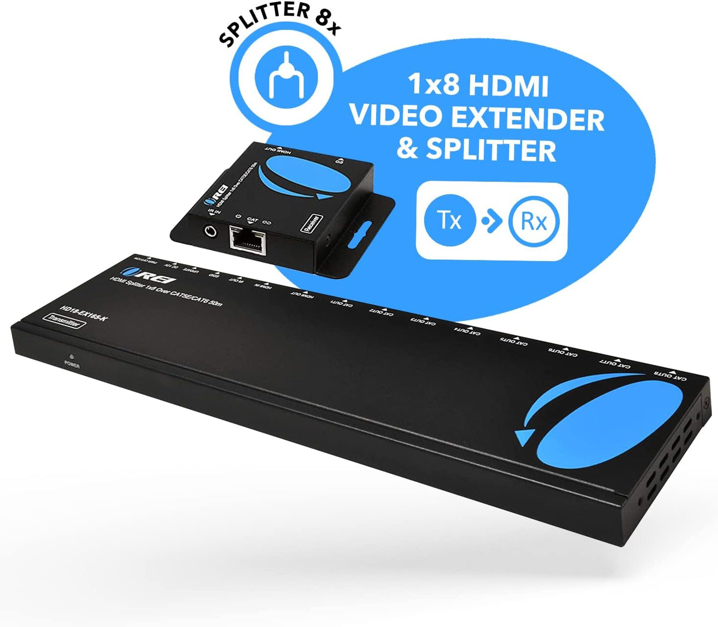 OREI 4K 1x8 HDMI Extender Splitter Multiple Over CAT 6/7 Cable with EDID management - 4K@30Hz upto 165ft and 1080p@60Hz upto 230ft- Loop Out