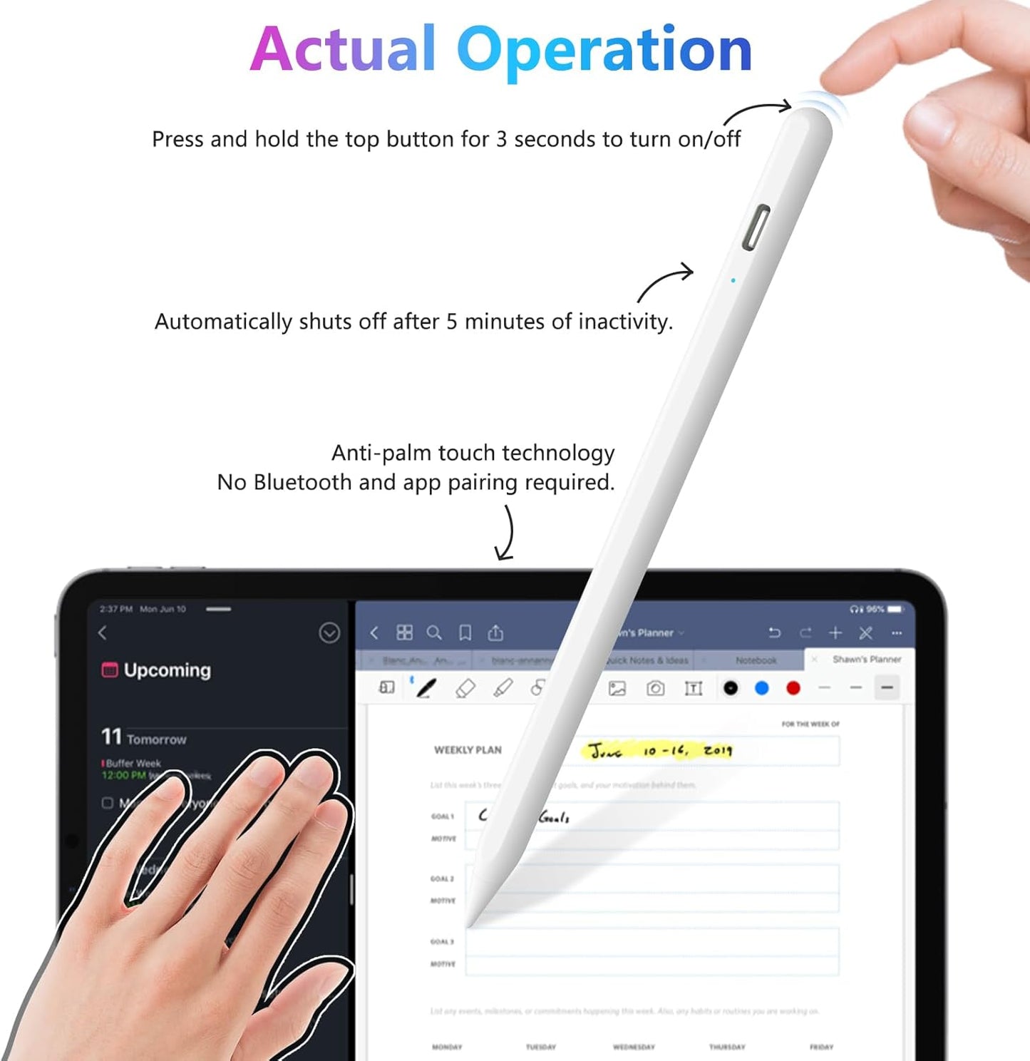 COO Stylus Pen for iPad, Button Fast Charging Pencil with Digit Indicator Light capacitive Pen (White)