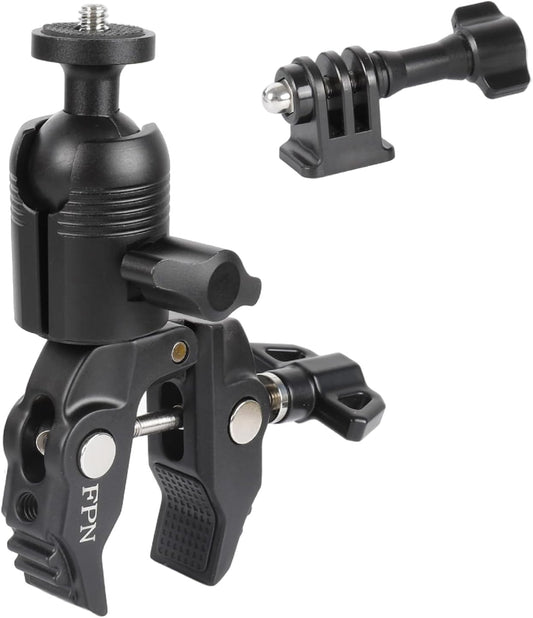 Aluminum Alloy Super Clamp Camera Mount with 360° Ball Head for Bike/Motorcycle Handlebar Pole Tripod Rod 0.5-2.0" Diameter, Compatible with GoPro, Insta360 X5 X4, DJI Osmo Action 5 Pro, Pocket 3