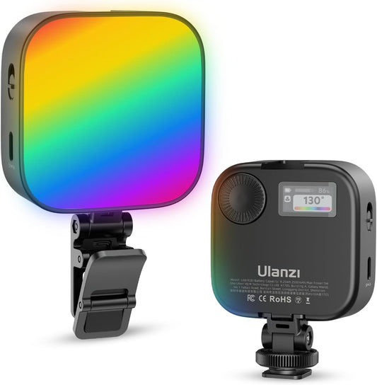 ULANZI U60 RGB Video Lights Black LED Camera Light 360° Full Color Portable Photography Lighting w Quick Release Cold Shoe Adapter and Clip, 2500mAh Rechargeable CRI 95+ 2500-9000K Dimmable Panel Lamp