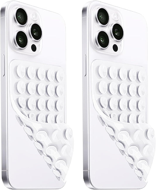 2 Pack Silicone Suction Cup Phone Case Mount Double Sided, Hands-Free Strong Grip Silicon Phone Holder, Non Slip Phone Accessories for Selfies and Videos (White)
