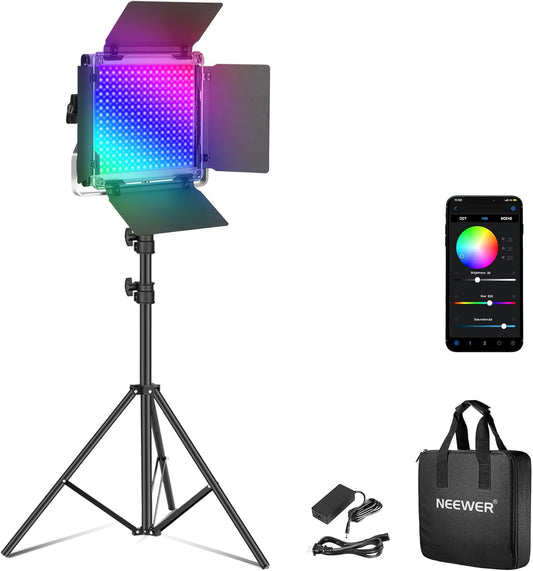 NEEWER Upgraded RGB LED Studio Video Light with Tripod Stand, App Control 50W 7000Lx CRI97+ 3200-5600K Dimmable Panel Key Lighting Kit for Game Streaming YouTube Recording Photography, RGB660 PRO II