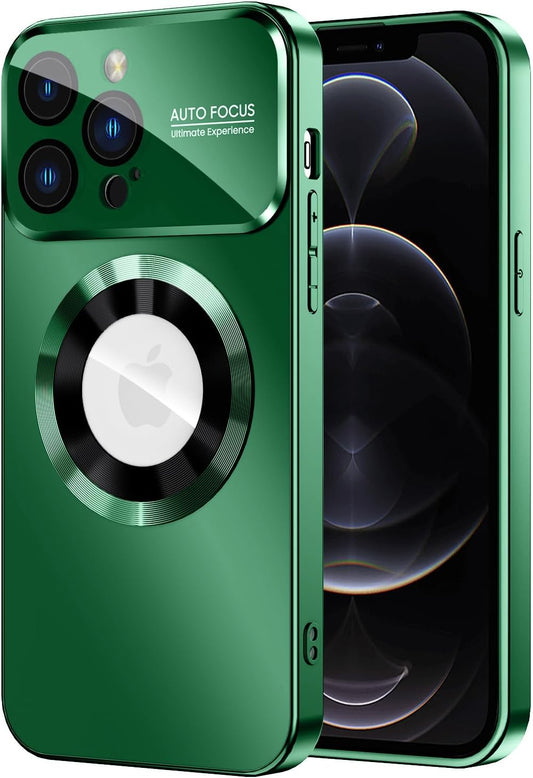 Magnetic for iPhone 12 Pro Case, Compatible with MagSafe, Built-in Camera Lens Protector, Logo View, Military Grade Drop Proof Phone Case Cover, Green