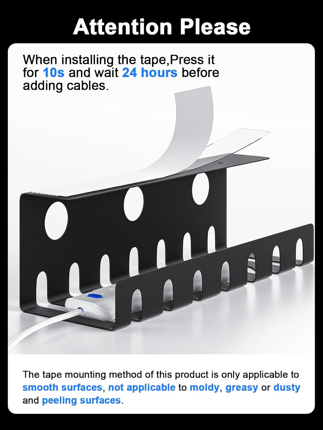 Delamu 2 Pack Metal Under Desk Cable Management Tray, U-Channel Cord Organizer Box, Office Under Desk Cord Organizers, Cable Management with Various Accessories, Black, 15.75 Inches