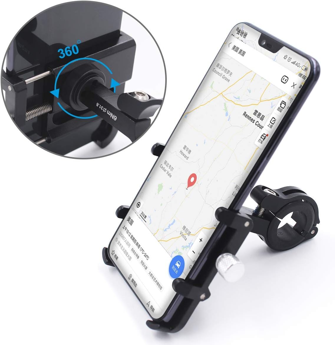 GUB Bike Phone Mount Holder, Aluminum Motorcycle Phone Holder Mount 360° Rotation for iPhone 13 14 15 Pro max 16 Pro, Samsung S24 S23 S22 S21 Note20/10 4.7-6.8" – Upgraded