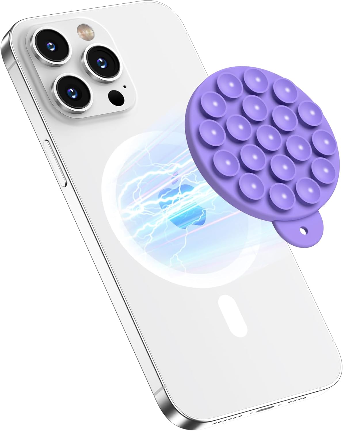 Magnetic Suction Cup Phone Mount for MagSafe Case, Silicone Hands-Free Grip Holder for iPhone and Android, Mirror Shower Phone Stand for Makeup FaceTime Gym Kitchen Bathroom, Bright Purple
