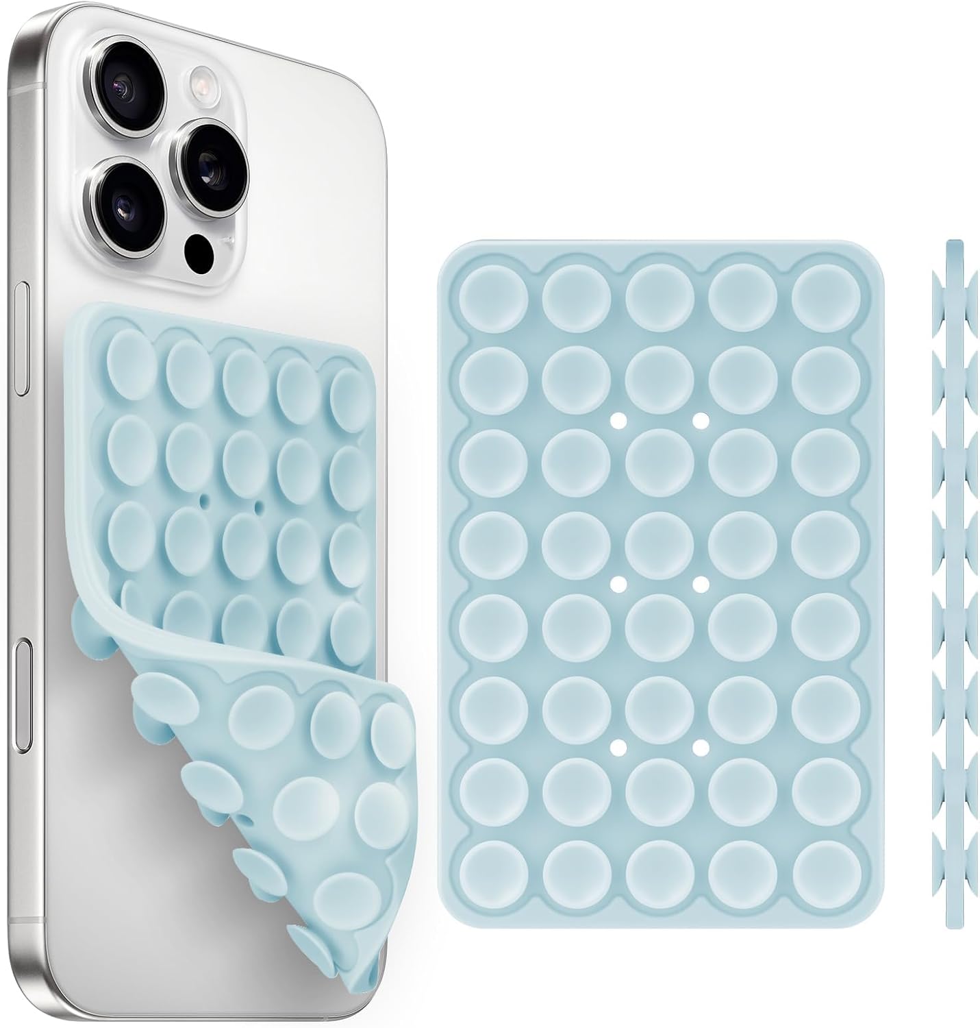 Silicone Suction Cup Phone Case Mount Double Sided, Phone Accessories Hands-Free Strong Grip Holder for Selfies and Videos, Silicon Phone Stand for iPhone and Android Light Blue