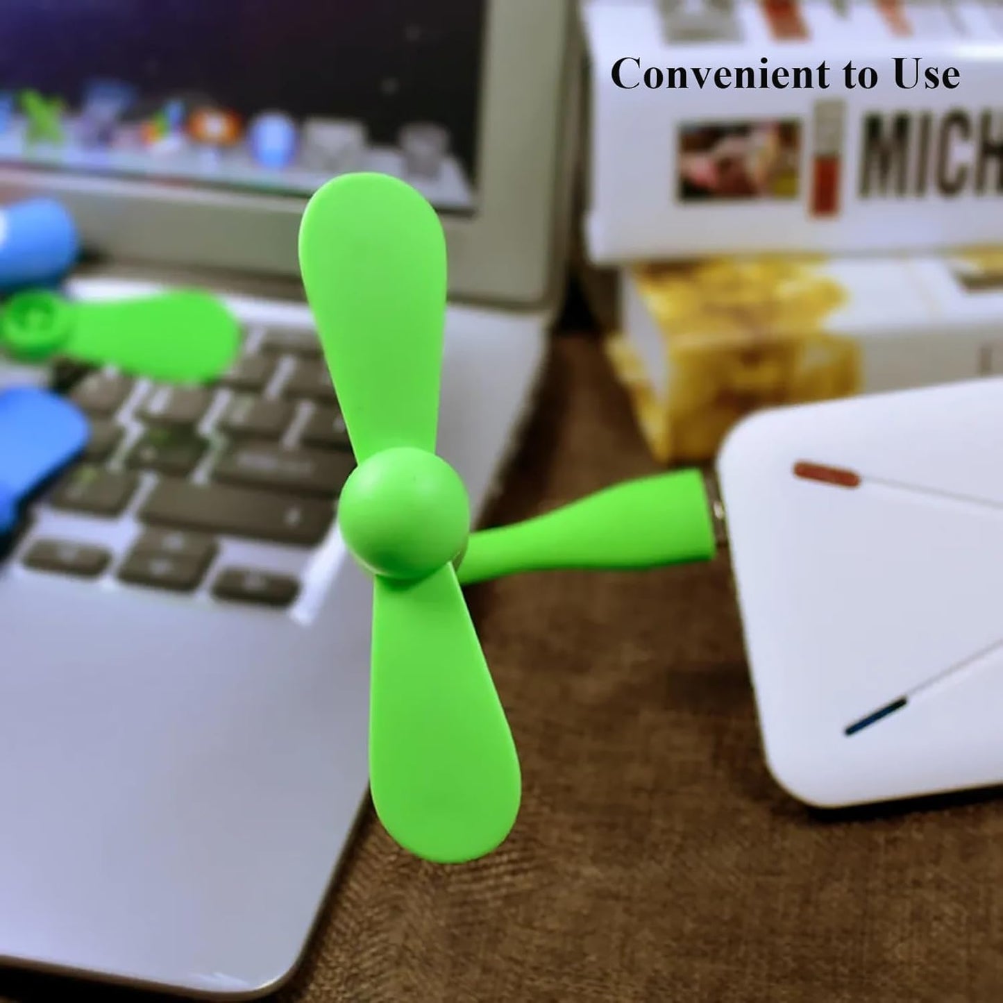 Mini USB Fan, Portable Pocket Fan USB-A Powered Little Cooler, Quiet Operation, for Home Office Car Outdoor Travel- 4 Pack (Blue+ White+ Green+ Pink)