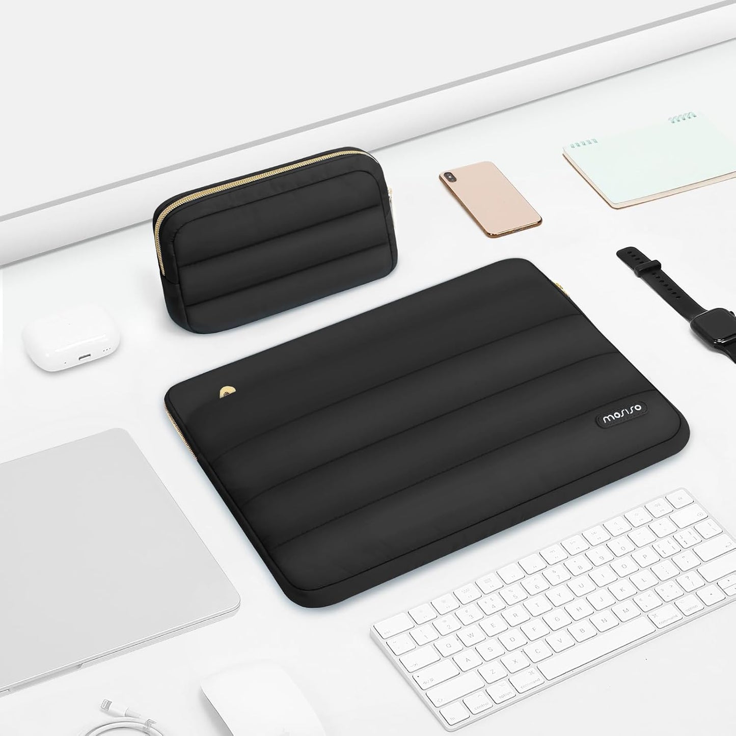 MOSISO 14 inch Laptop Case, 14 inch Puffy Laptop Sleeve Compatible with HP Lenovo Dell ASUS Acer, HP Stream, Dell Latitude, Lenovo IdeaPad, Polyester Horizontal Bag with Small Case, Black