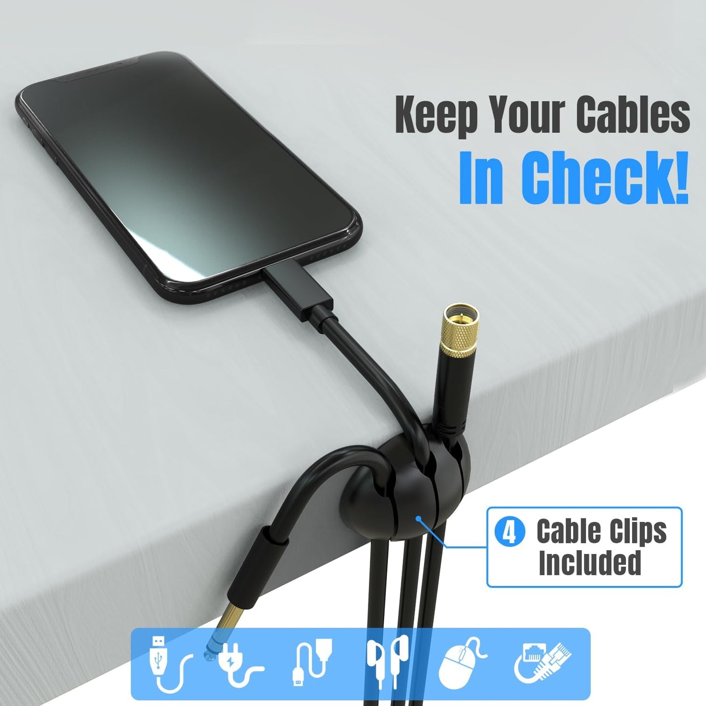 Large Cable Management Box, Cord Organizer Box to Hide Power Strip, Extension Cord, Surge Protector | Cord Hider Safe Box for Desk Organizers, Gaming PC, Computer, TV | White, Black Edition by Tokye®