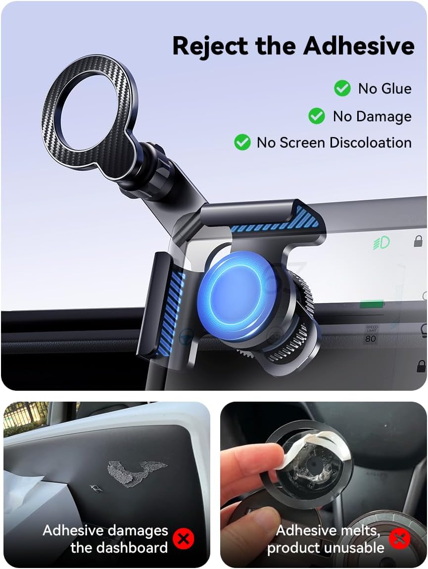 Nycetek Car Phone Mount for Tesla, Strongest Magnetic [No Glue Required], 2025 Upgrade Phone Holder for Tesla Model 3/ Y/Cybertruck Accessories, Fits for All iPhone & Android Phones