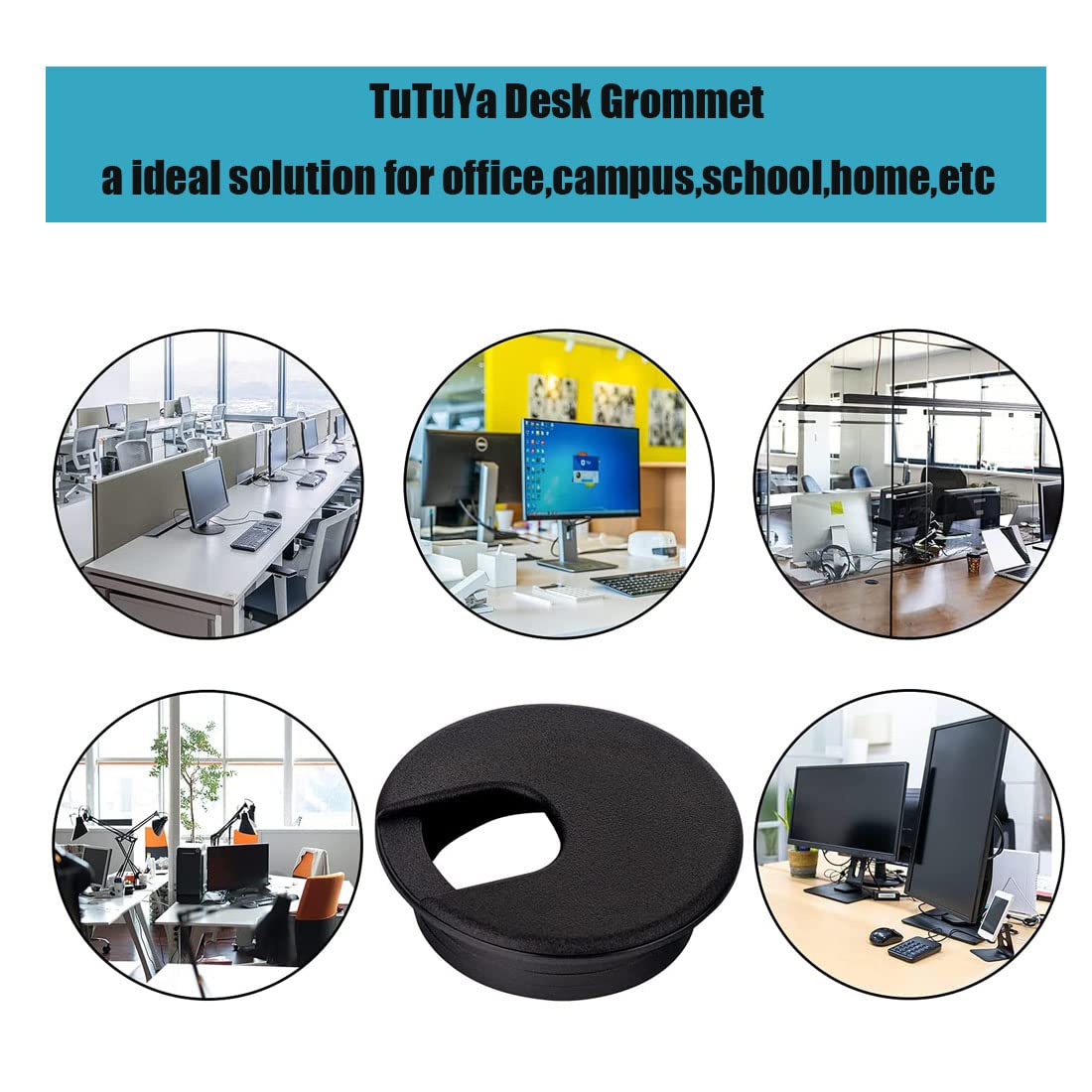 TuTuYa 10PCS Desk Grommet, Desk Grommet 1-3/8 Inch(35mm) Desk Cable Grommet Desk Cable Hole Covers with Hole Saw, Ideal Solution for Office and Home Table Cable (Black,1-3/8 Inch)