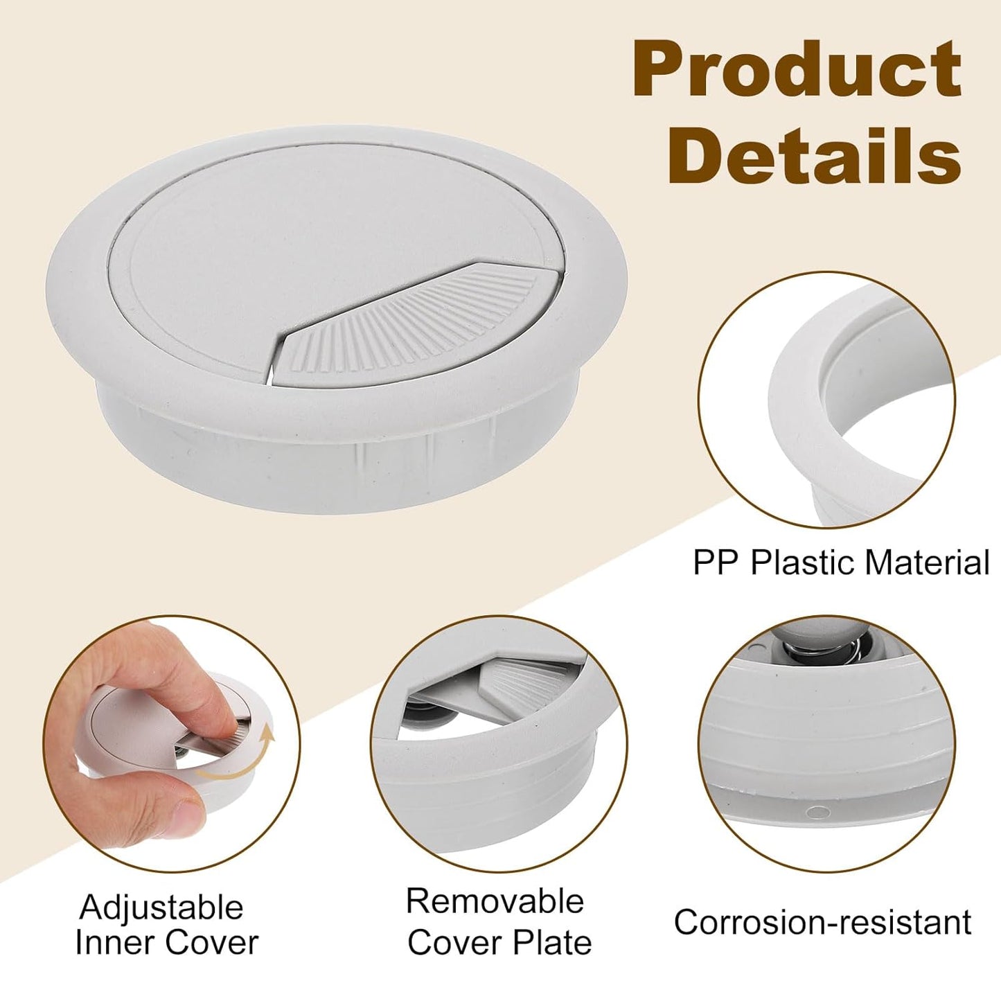 uxcell 5 Pcs 60mm (2.36 Inch) Desk Grommet, Plastic Cable Hole Cover, Wire Cord Cable Organizer for Home Office Computer Desk Cabinet, Gray