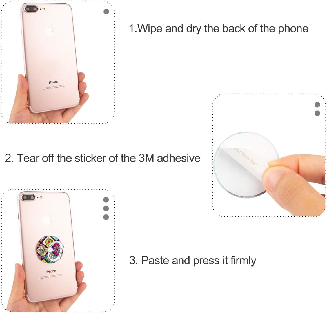 Bonoma Cell Phone Ring Holder Stand, 3 Pack Colorful Mandala 360 Rotation Universal Smartphone Ring Grip Stand Compatible with Smartphones and Tablets