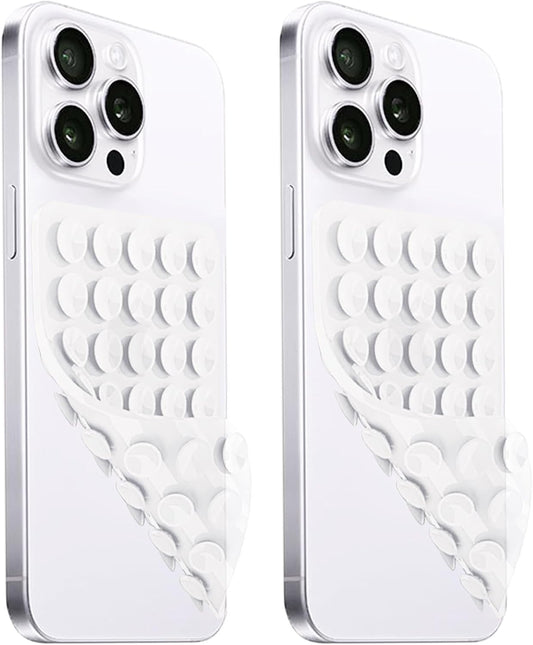 2 Pack Silicone Suction Cup Phone Case Mount Double Sided, Hands-Free Strong Grip Silicon Phone Holder, Non Slip Phone Accessories for Selfies and Videos (Translucent)