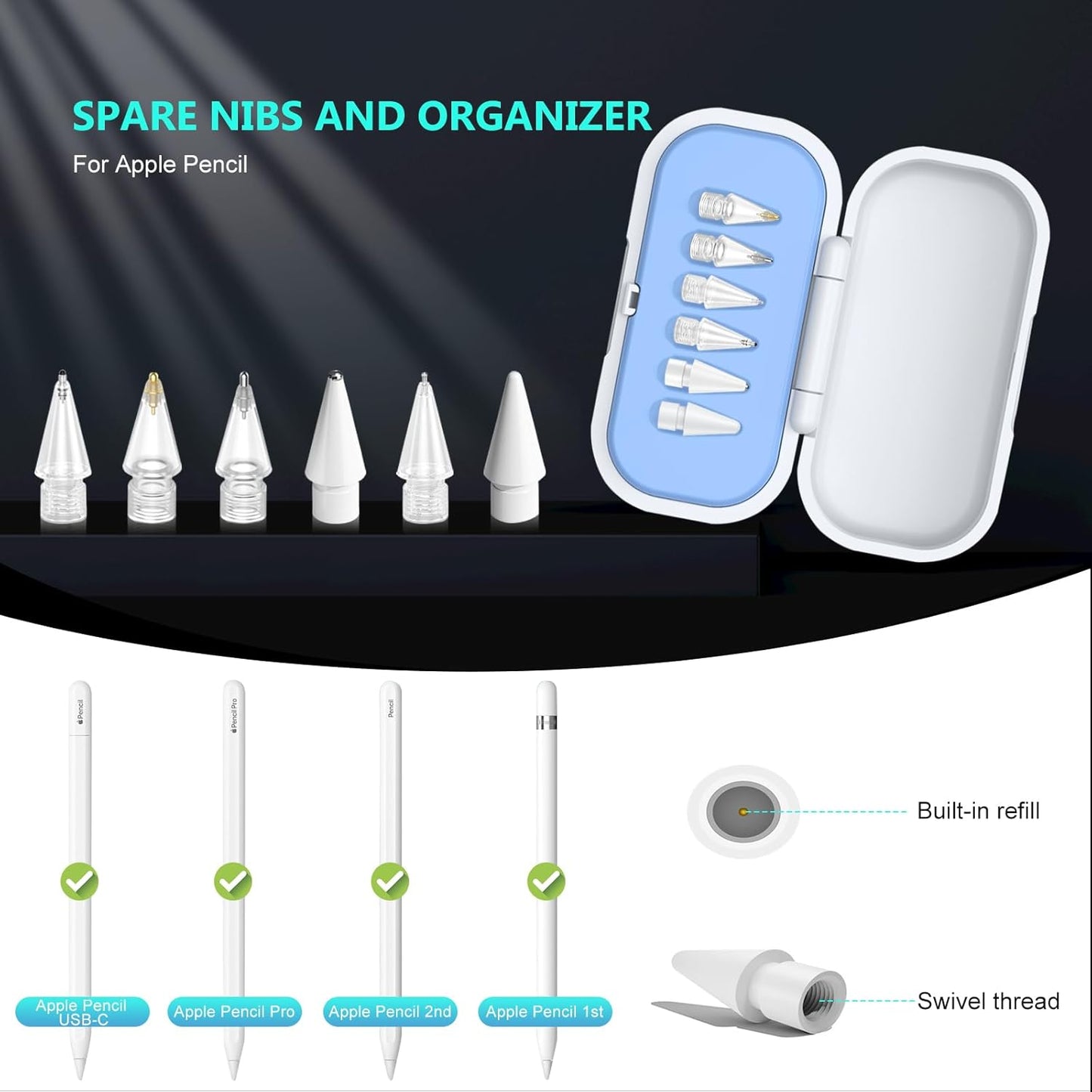 Replacement Tips for Apple Pencil Pro (1st/2nd Gen & USB-C), Upgraded iPad Pen Tips with Carrying Case, Precise Stylus Accessories - 6 Pack, Pink