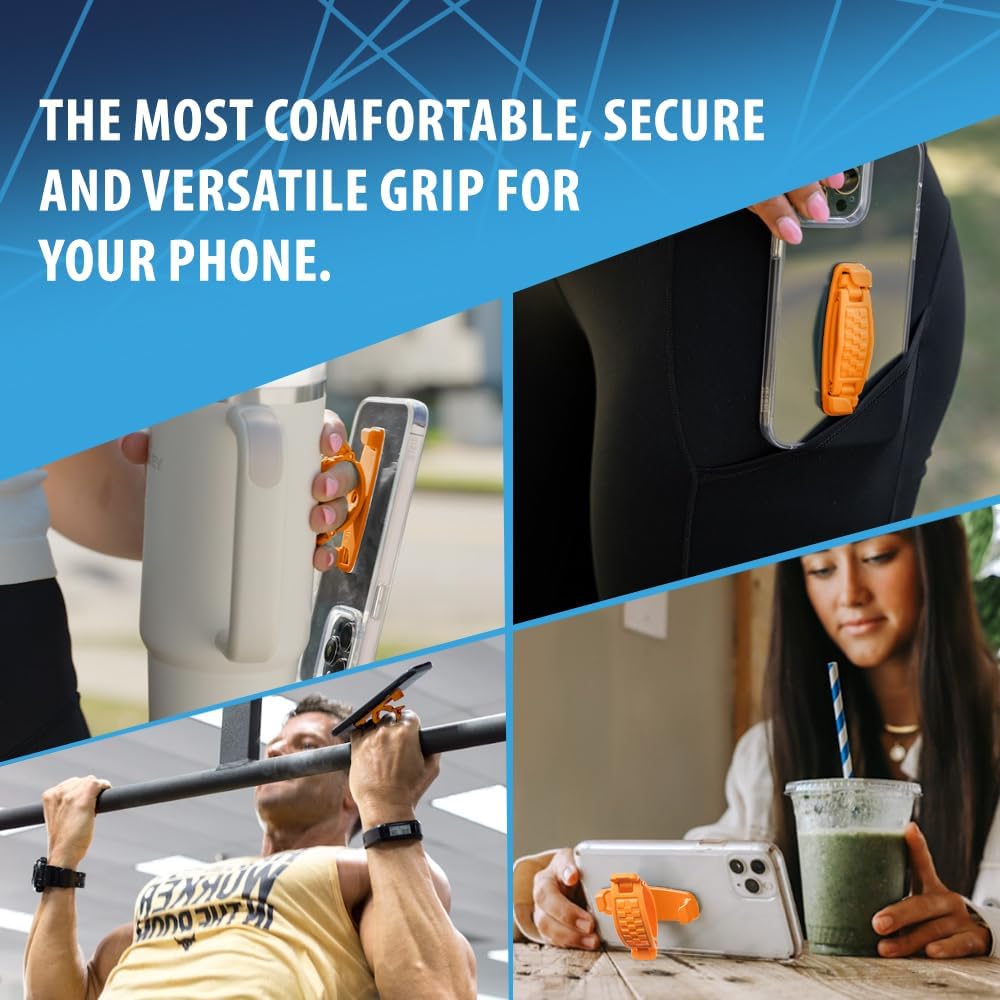360 Rotating Phone Grip - Phone Holder for Hand - Phone Grips for Back of Phone & Pop Cell Phone Accessories for iPhone, Smartphones & Kindle Tablets (Orange)