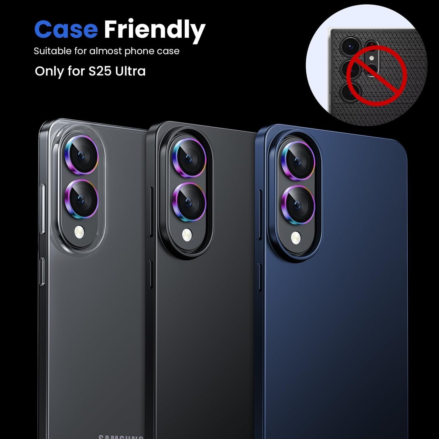 WSKEN for Samsung Galaxy S25 Edge Camera Lens Protector - Edge Thin Case Friendly, 9H Shatterproof Tempered Glass with Aluminum Metal Circle Camera Screen Protector Cover Accessories, Colorful