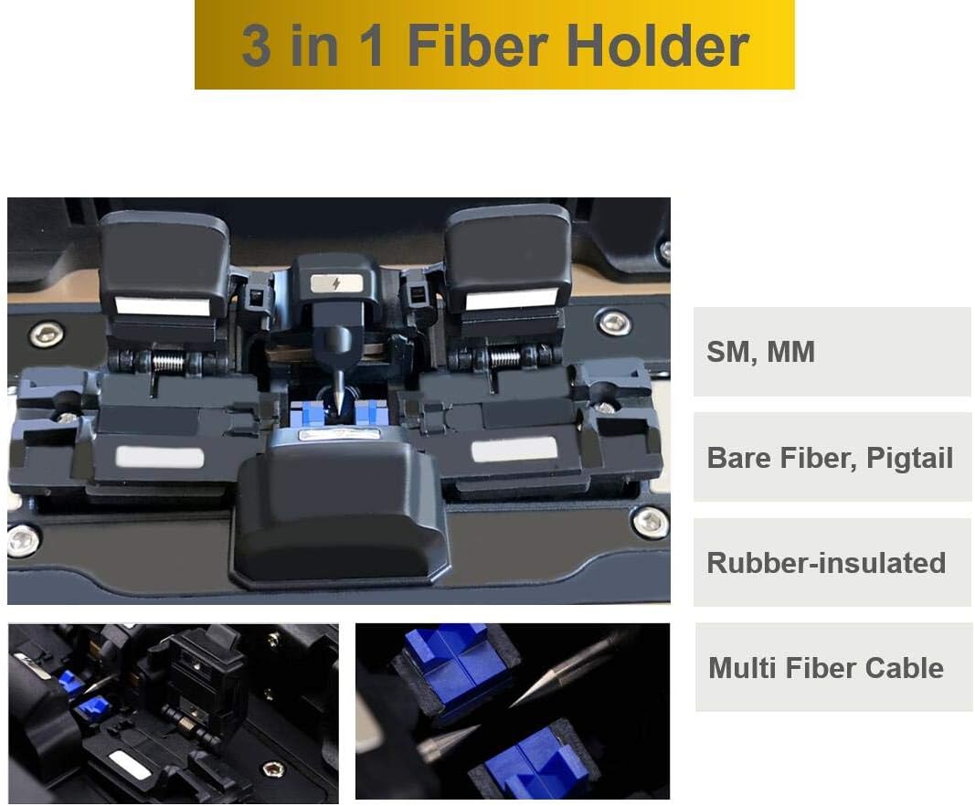 AI-9 Fiber Fusion Splicer Machine with Tutorial Videos Fusion Splicer Fiber Optic Core Alignment with Automatic Focus and 6 Motors for Trunk Line Construction, FTTH and Cable Splicing Projects