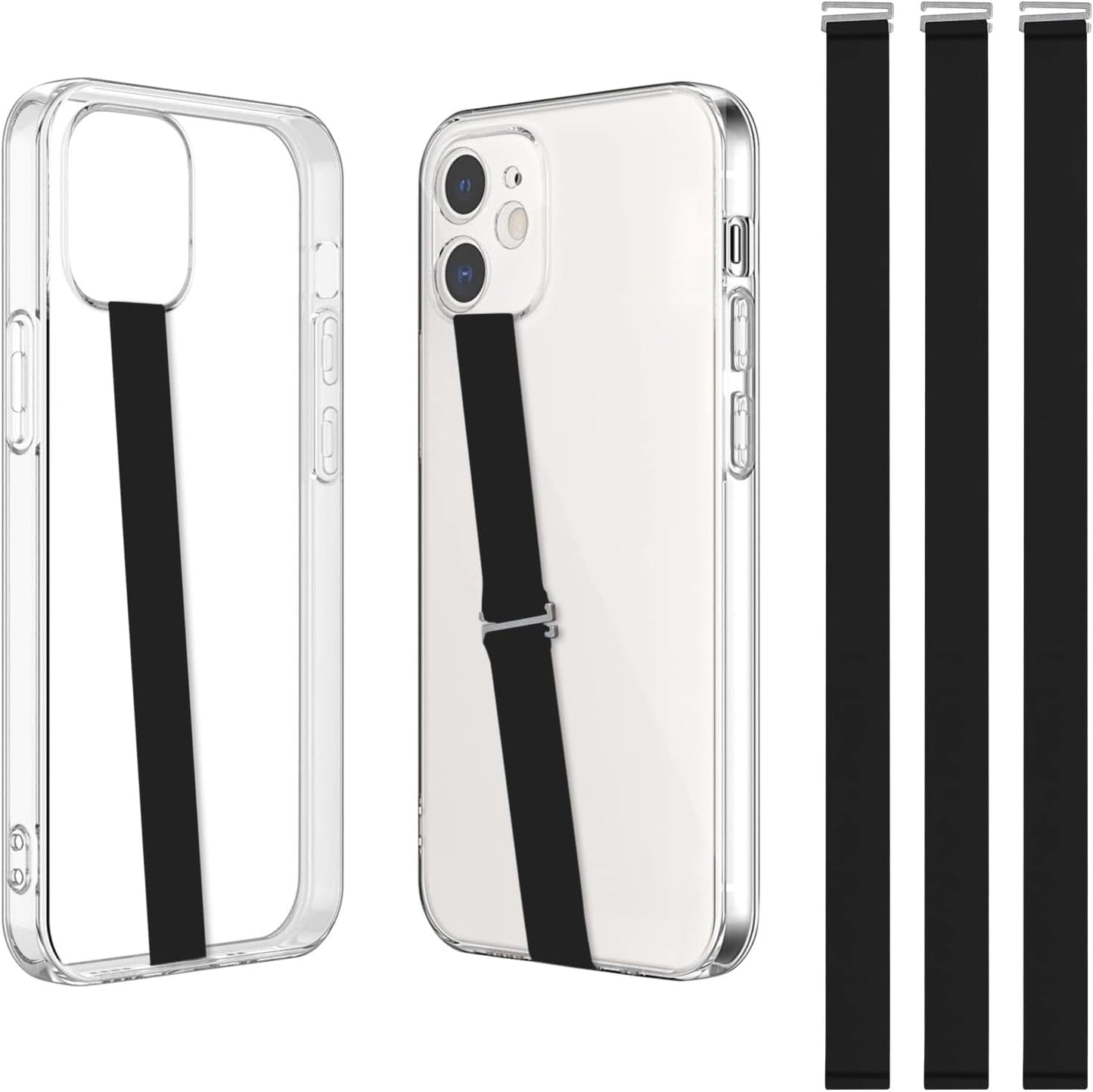 TEAMOLA 3pcs Silicone Phone Grip Holder Strap for iPhone 15/15 Pro/16/16 Pro & Samsung Galaxy S24/S23 - Anti-Slip Finger Loop for Case, Universal Phone Loops for Back of Cell Phones（210, 3 Black）