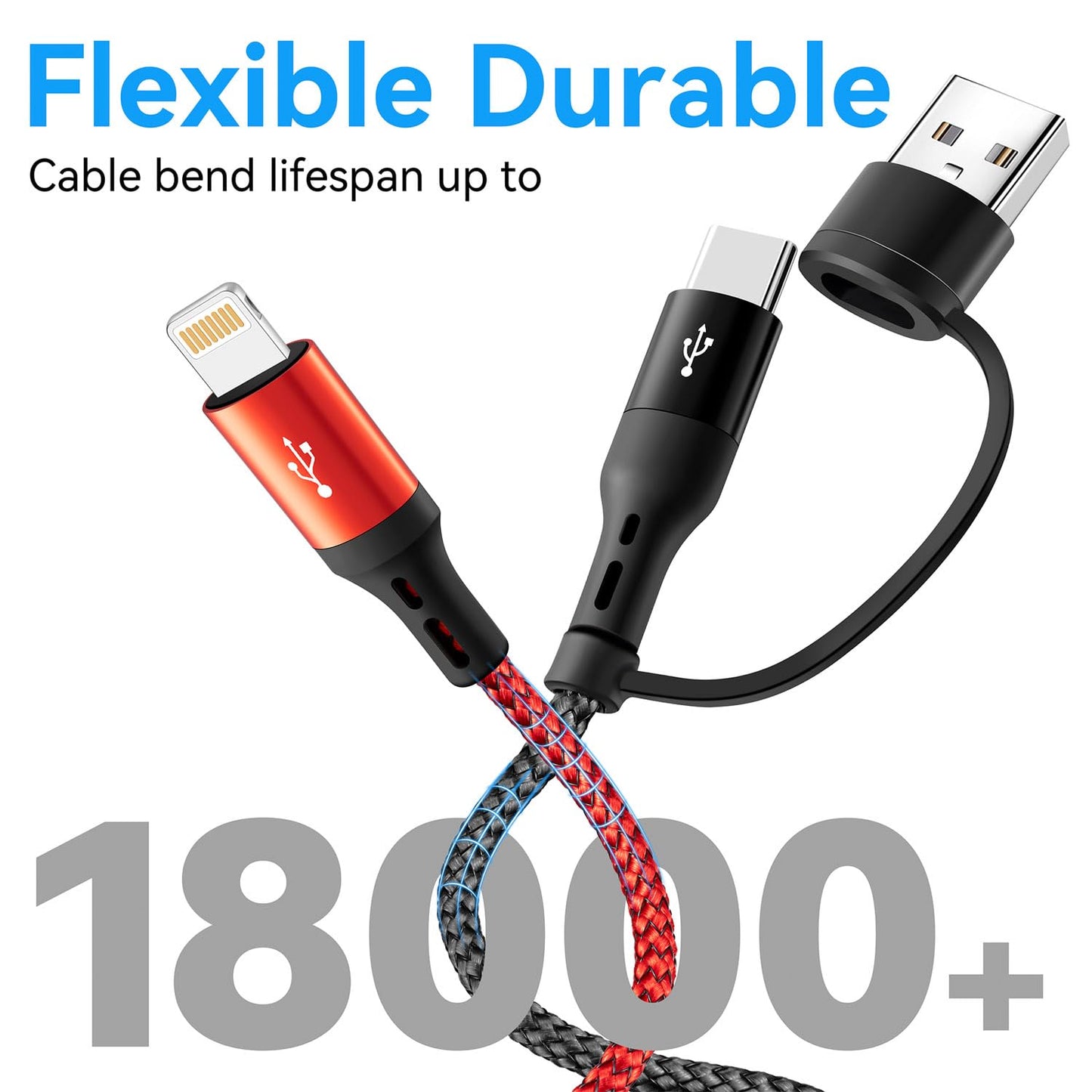 4 in 2 Multi Charging Cable 3.5A, [2Pack 6Ft] Multiple fast Charging Cord USB A/C to Type C/Micro USB/Lightning Universal Braided Charger Cable,Multi Charger for Cell Phones,iPhone,Galaxy and More