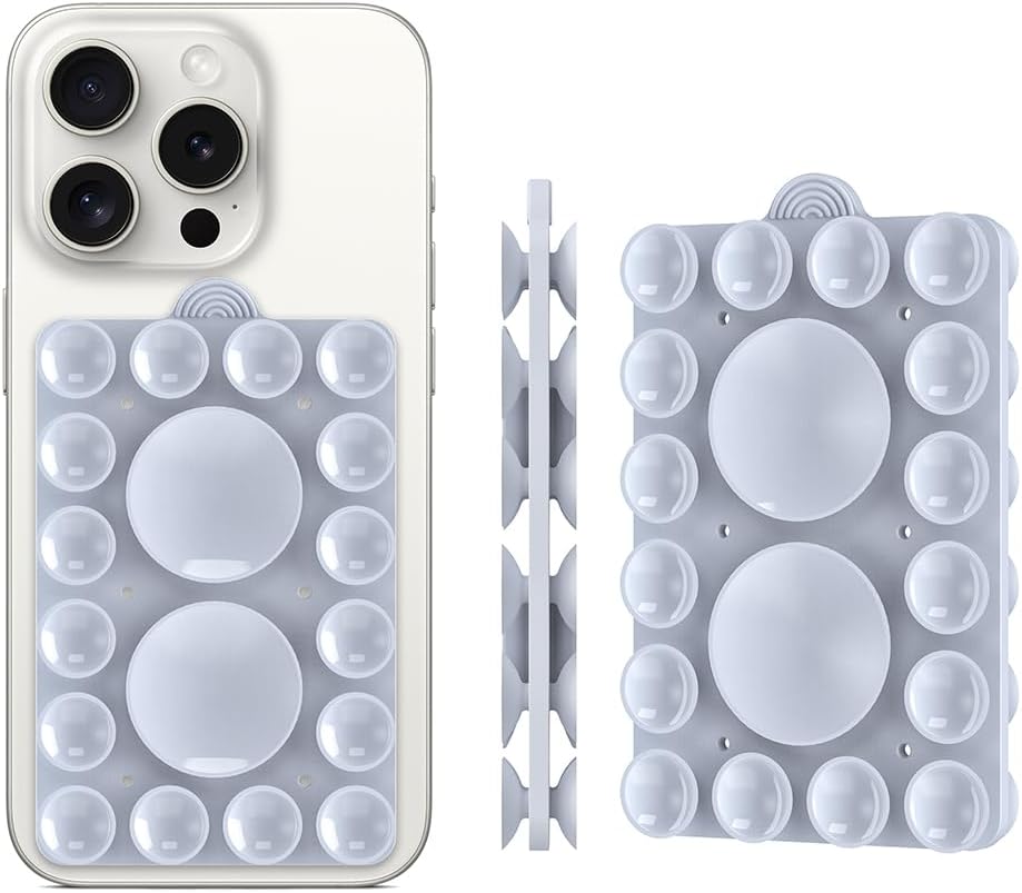 ZYCCER Double Sided Silicone Suction Phone Holder Mount,Compatible with iPhone and Android Cases Hands-Free Mirror Shower Phone Mount Strong Grip Holder (Light Blue, Double Sided 2PCS)