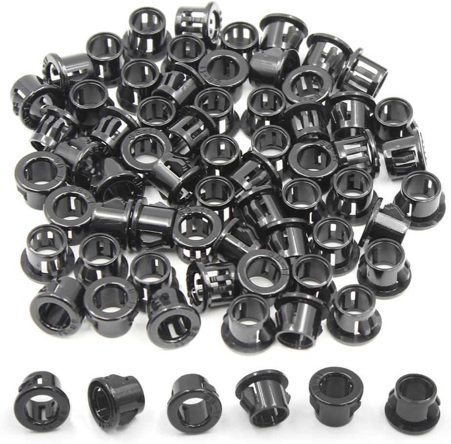 3/8"(11mm) Black Snap-in Knockout Insulating Bushing Grommets, Plastic Cable Hole Grommets for Wiring, Round Nylon Snap in Locking Electrical Wire Cord Hose & Tubing Bushings Grommets, 60pcs