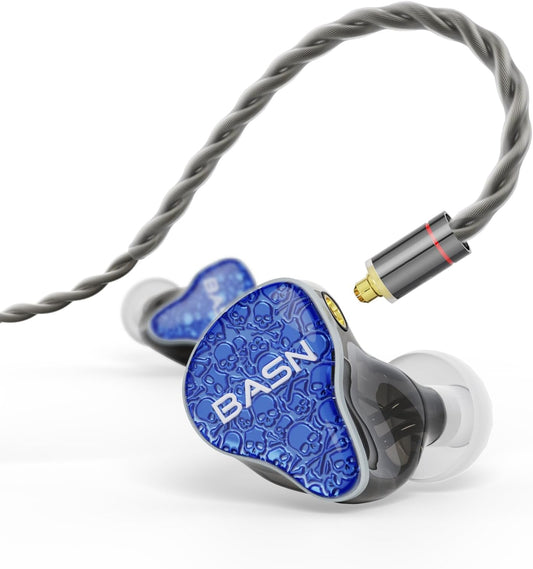 BASN Bmaster5 in Ear Monitors, 5 Drivers Drummer Headphones with Powerful Bass, Noise Isolation IEM Earbuds with Detachable MMCX Sliver-Plated OFC Cable for Musicians (Sapphire Blue, MMCX)