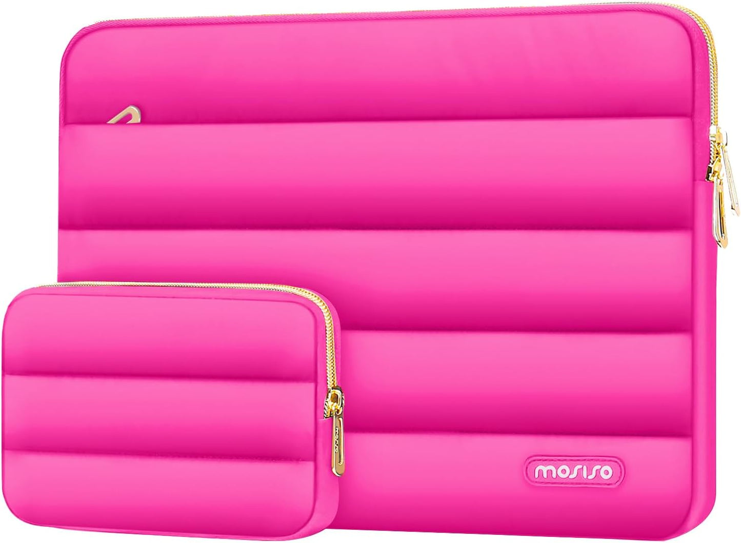 MOSISO 13.3 inch Laptop Case, 13-13.3 inch Puffy Laptop Sleeve Compatible with MacBook Air 13 13.6 M4 M3 M2 M1/Pro 13/Pro 14, HP Dell ASUS Lenovo,Polyester Horizontal Bag with Small Case, Rose Red